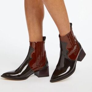 E8 by MIISTA Minea Patent Leather Two-Tone Ankle Boots